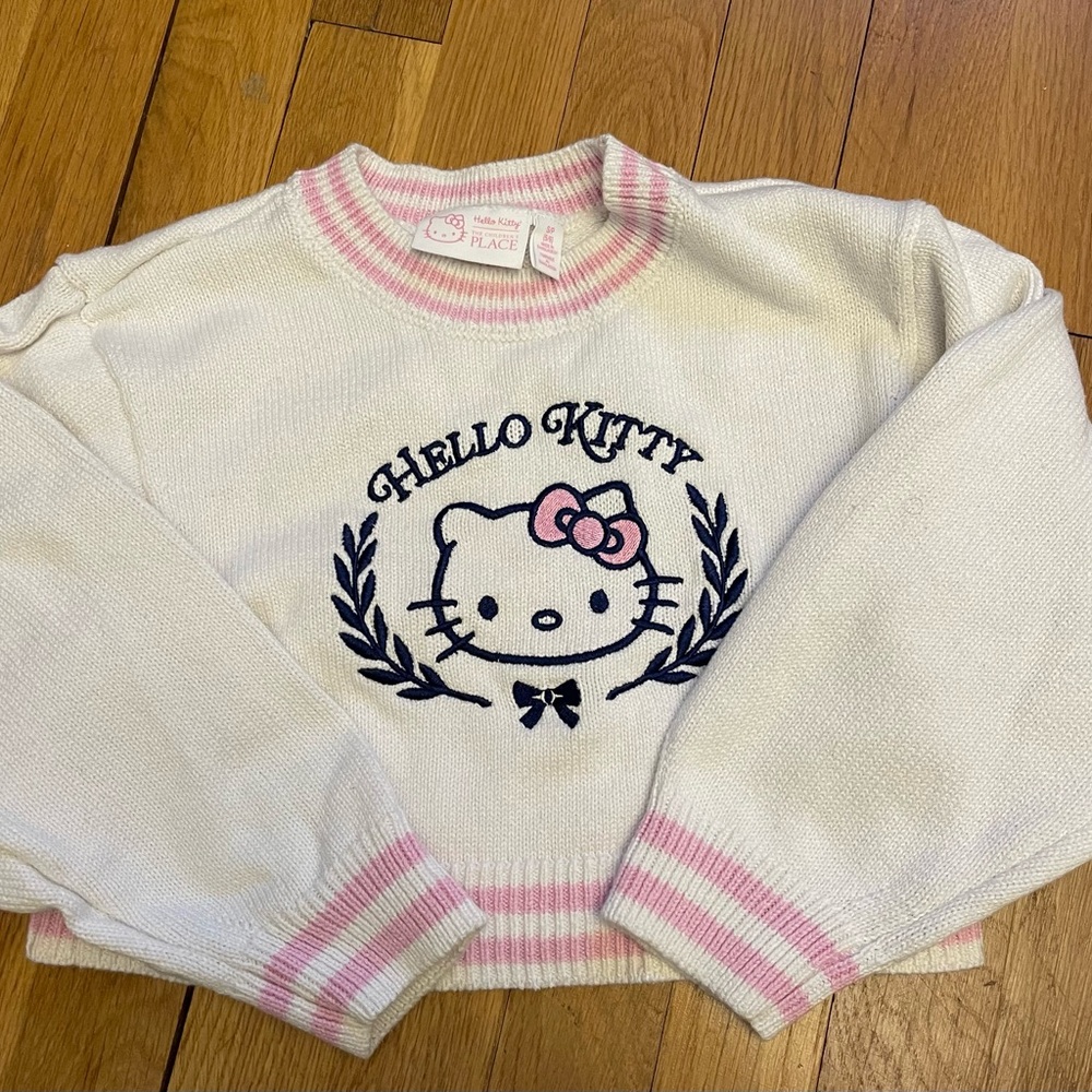 Hello Kitty White Pink Trim Knit Sweater